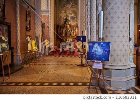 Interior of the Basilica of St. Ludmila at the Namesti Miru square in Vinohrady district of Prague, Czech Republic 116682311