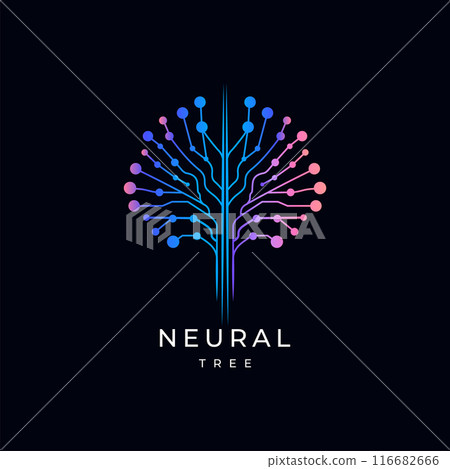 Neural tree logo with gradient colors, representing technology and AI. Perfect for tech startups, AI companies, innovation projects. Modern and futuristic design. Vector illustration Neural tree logo with gradient colors, representing technology and AI. Perfect for tech startups, AI companies, innovation projects. Modern and futuristic design. Vector illustration 116682666