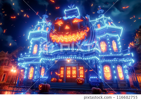 A castle inhabited by pumpkins, a popular Halloween attraction A castle inhabited by pumpkins, a popular Halloween attraction 116682755