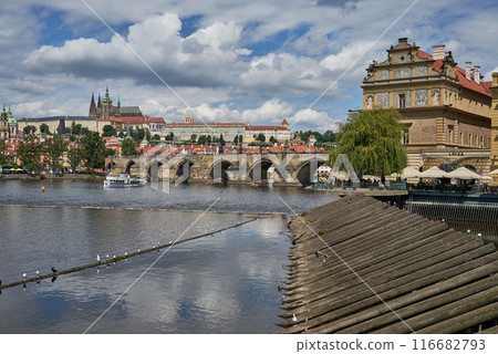 Cityscape view of Prague castle, Vltava river and Mala strana district in Prague, capital of Czech republic 116682793