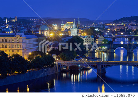 Aerial cityscape evening view of Prague, capital city of Czech Republic, view from Letna park Aerial cityscape evening view of Prague, capital city of Czech Republic, view from Letna park 116683070