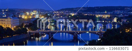 Aerial cityscape evening view of Prague, capital city of Czech Republic, view from Letna park 116683071