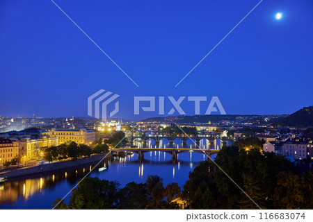 Aerial cityscape evening view of Prague, capital city of Czech Republic, view from Letna park Aerial cityscape evening view of Prague, capital city of Czech Republic, view from Letna park 116683074