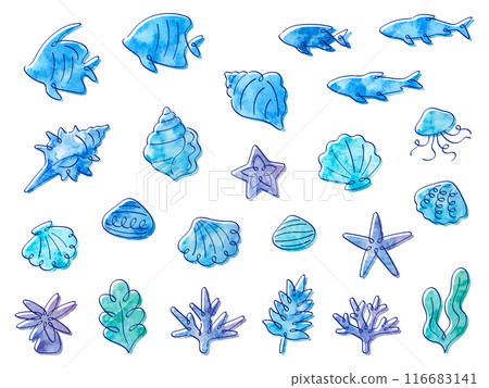 Watercolor style ocean illustration set Watercolor style ocean illustration set 116683141