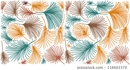 Seamless background palm leaves. Hand drawing. Not AI, Vector illustration. Seamless background palm leaves. Hand drawing. Not AI, Vector illustration. 116683378
