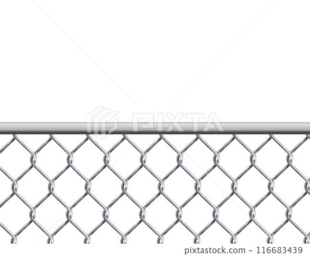 chain link fence wire mesh steel metal isolated on transparent background. Art design gate made. Prison barrier, secured property. 116683439