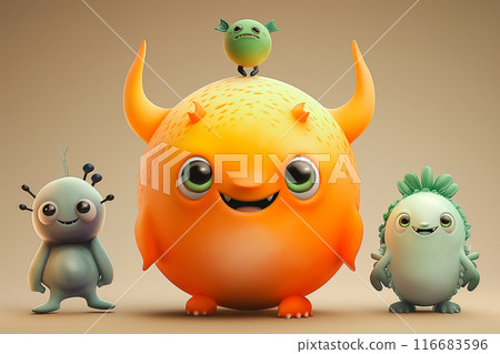 Cute and funny cartoon monsters, each with unique features and vibrant colors 116683596