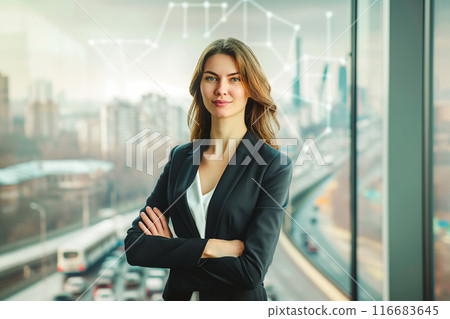 Young business woman set against an urban background. Natural beauty, lifestyles and business Young business woman set against an urban background. Natural beauty, lifestyles and business 116683645