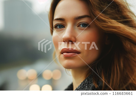 Young business woman set against an urban background. Natural beauty, lifestyles and business 116683661