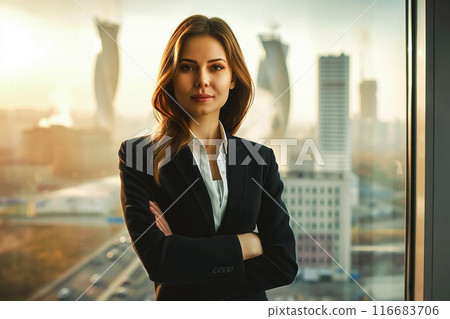Young business woman set against an urban background. Natural beauty, lifestyles and business. 116683706