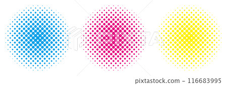 Halftone circle blue pink yellow set Halftone circle blue pink yellow set 116683995