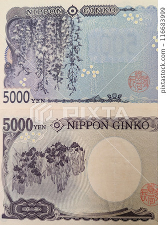 新5000日元紙幣背面(上)和舊5000日元紙幣背面(下) 新5000日元紙幣背面(上)和舊5000日元紙幣背面(下) 116683999