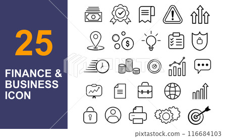 Finance and business line icons collection. Big UI icon set in a flat design. Finance and business line icons collection. Big UI icon set in a flat design. 116684103