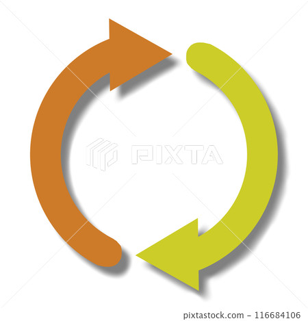 帶有循環圖像的兩個箭頭圖示(橙色/黃色) 帶有循環圖像的兩個箭頭圖示(橙色/黃色) 116684106