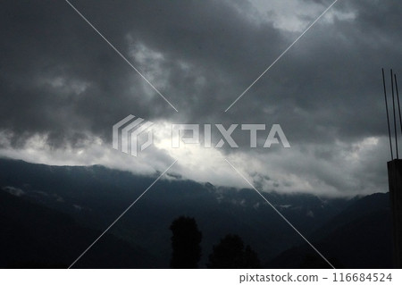 Huge Dark Cloudy Weather at Himalayan Mountain Range at East Sikkim Huge Dark Cloudy Weather at Himalayan Mountain Range at East Sikkim 116684524