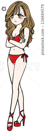 Angry woman in red swimsuit (full body) 116684579