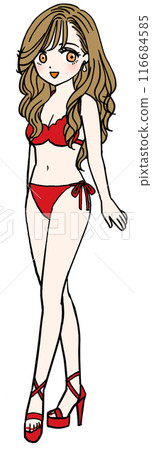 Smiling woman in red swimsuit (full body) 116684585