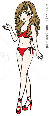 介紹一位穿著紅色泳衣的女子（全身） 116684586