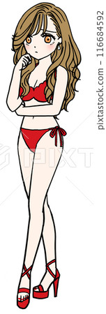 A woman in a red swimsuit in distress (full body) A woman in a red swimsuit in distress (full body) 116684592