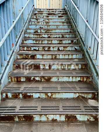Rusted footbridge stairs Rusted footbridge stairs 116684806