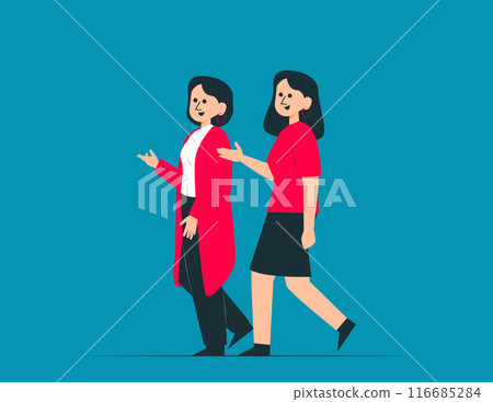 Friends walking on street together. Happy friends vector concept 116685284