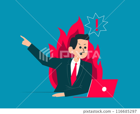 Angry business boss screaming and pointing finger out Angry business boss screaming and pointing finger out 116685297