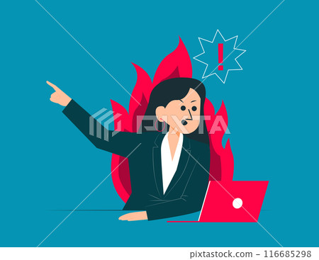 Angry business boss screaming and pointing finger out 116685298