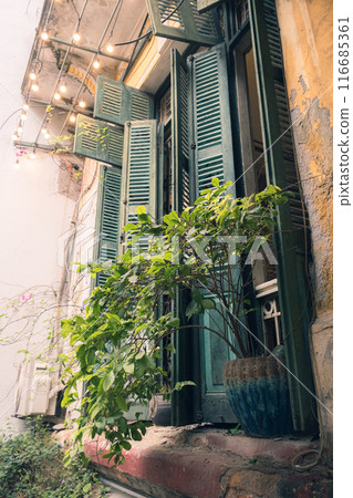 Window of a European house in Hanoi, Vietnam 116685361
