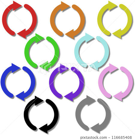 Icon 1 (set) of two arrows (with shadow) that resemble a loop Icon 1 (set) of two arrows (with shadow) that resemble a loop 116685408