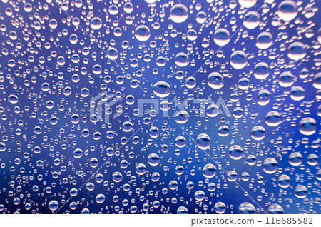 Water droplets with blue ocean color background. 116685582