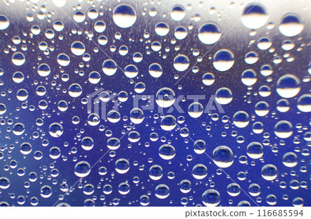 Rain water droplets with blue ocean color background Rain water droplets with blue ocean color background 116685594