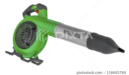 Green Electric Leaf Blower, 3D rendering Green Electric Leaf Blower, 3D rendering 116685769