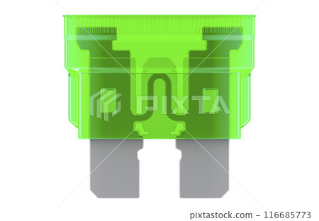 Green Car Blade Fuse, mini size replacement fuse for car, RV, truck, motorcycle, boat. 3D rendering 116685773