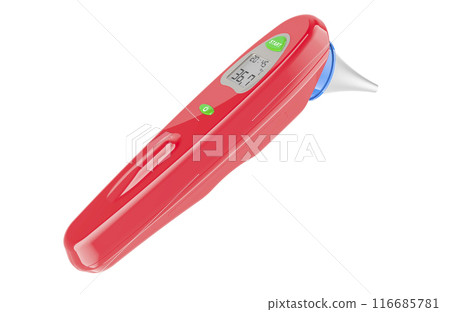 Red Digital Forehead and Ear Thermometer, 3D rendering 116685781