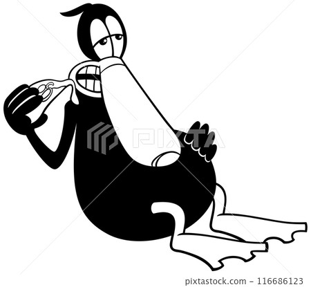 cartoon black duck character eating pizza coloring page 116686123