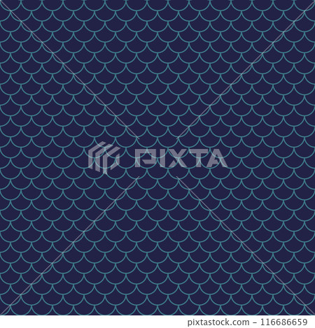 Fish mermaid scales seamless pattern. Dark blue marine theme seamless pattern. Abstract Japanese geometric line water wave and background. Fish mermaid scales seamless pattern. Dark blue marine theme seamless pattern. Abstract Japanese geometric line water wave and background. 116686659
