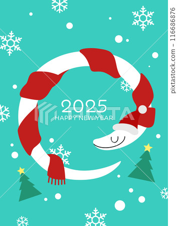 Winter card new year 2025 celebration zodiac snake on snow background Winter card new year 2025 celebration zodiac snake on snow background 116686876