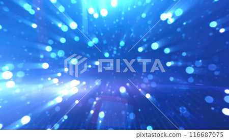 Abstract blue glowing background with flying balls and circles of blurred festive bokeh particles Abstract blue glowing background with flying balls and circles of blurred festive bokeh particles 116687075