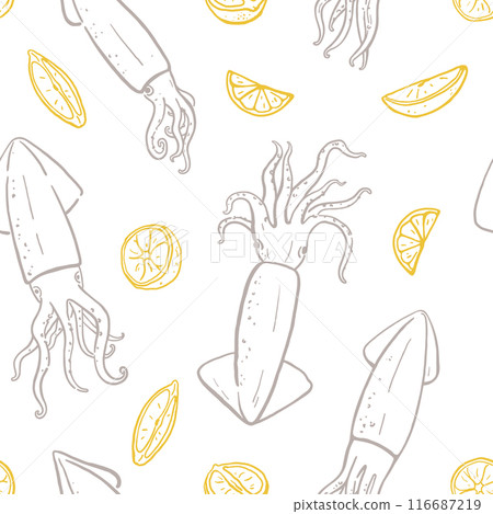 Simple hand drawn squids seamless pattern 116687219