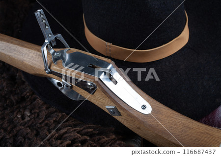 vintage medieval an arbalister crossbow on sheep fur vintage medieval an arbalister crossbow on sheep fur 116687437