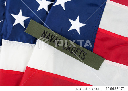 U.S. Naval Cadets Branch Tape on national USA flag U.S. Naval Cadets Branch Tape on national USA flag 116687471