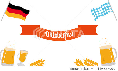 Oktoberfest annual beer festival in Germany banner. Popular cultural event in world. Second half of September beginning of October. Poster invitation template. Vector illustration. 116687909