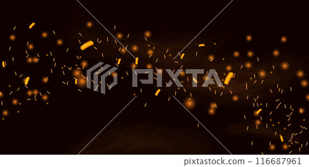 Fire smoke flame effect overlay sparks background. Sparks and dross in middle. Website design, social networks, advertising materials, packaging. Vector illustration. Fire smoke flame effect overlay sparks background. Sparks and dross in middle. Website design, social networks, advertising materials, packaging. Vector illustration. 116687961