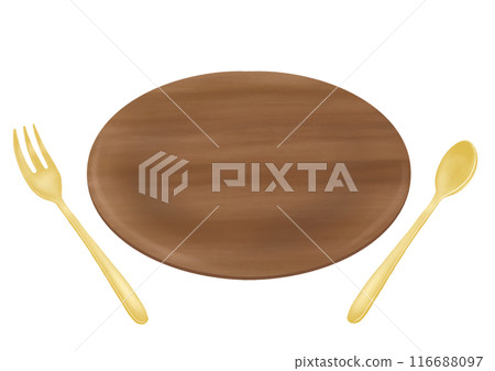木盤子和餐具的插圖 木盤子和餐具的插圖 116688097