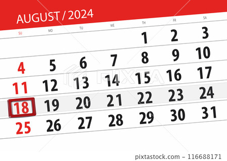 Calendar 2024, deadline, day, month, page, organizer, date, August, sunday, number 18 116688171