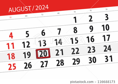 Calendar 2024, deadline, day, month, page, organizer, date, August, tuesday, number 20 116688173