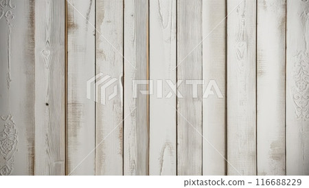 Rustic white wooden planks with distressed texture, creating a vintage and weathered look. Rustic white wooden planks with distressed texture, creating a vintage and weathered look. 116688229