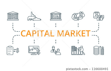 Capital Market thin line icon set. Monochrome simple Capital Market icon collection. Benefits, Storefront, Business Risks, Margin, Bid, Repurchase, Stock Prices, Corporate Governance, Peer Capital Market thin line icon set. Monochrome simple Capital Market icon collection. Benefits, Storefront, Business Risks, Margin, Bid, Repurchase, Stock Prices, Corporate Governance, Peer 116688491