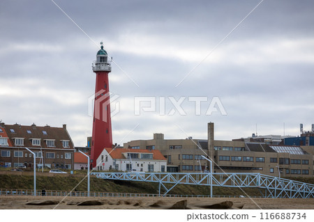 Scheveningen lighthouse view from the beach in the Hague, The Netherlands Scheveningen lighthouse view from the beach in the Hague, The Netherlands 116688734