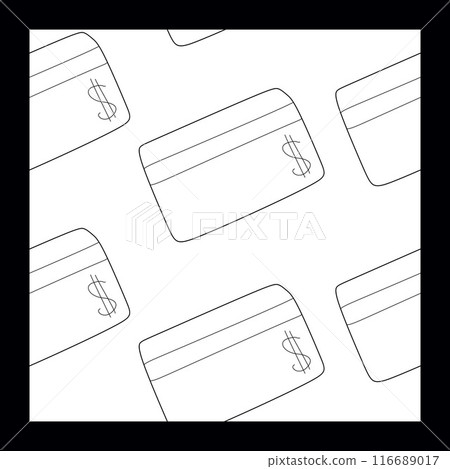 Doodle Credit card icon isolated seamless pattern on white background. Linear Online payment Concept. Cash withdrawal. Financial operations. Shopping sign. Vector Outline Illustration 116689017